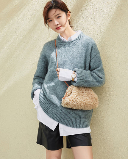 Apricot Beige Furry Double Thin Strap Shoulder Bag-3