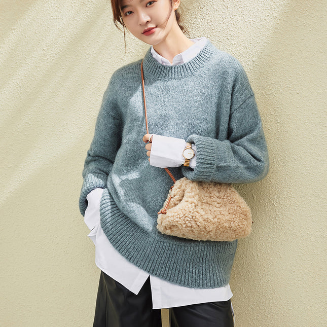Apricot Beige Furry Double Thin Strap Shoulder Bag-3