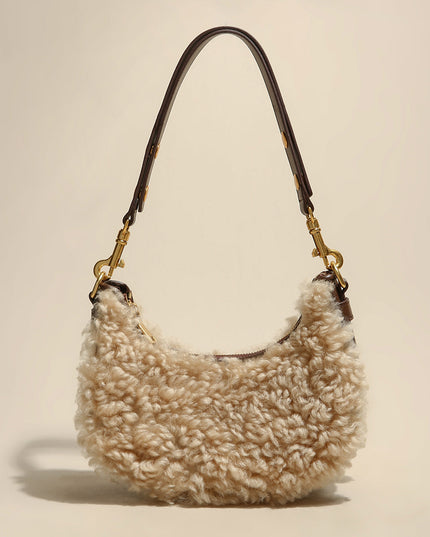 Apricot Beige Furry Mini Daily Shoulder Bag-0