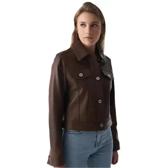 Women’s Authentic Western Tan Brown Leather Jacket-4