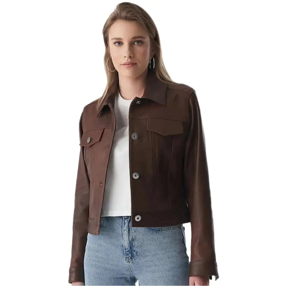 Women’s Authentic Western Tan Brown Leather Jacket-0