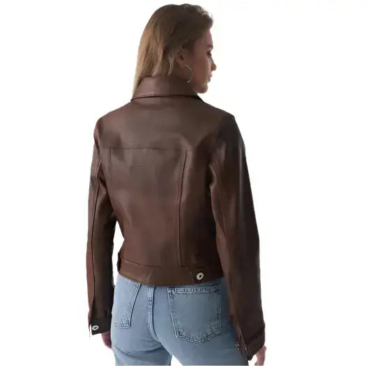 Women’s Authentic Western Tan Brown Leather Jacket-3