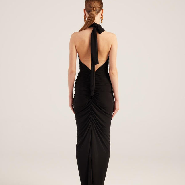 Marie Black Backless Slit Maxi Dress-3