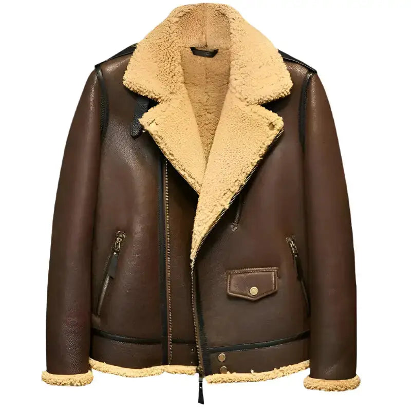 Men’s B3 Shearling Leather Flying Jacket – Fur Pilot’s Coat-0
