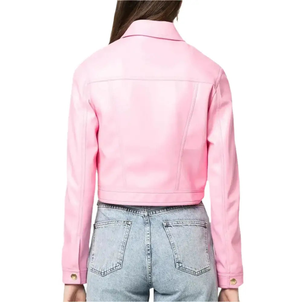 Women’s Baby Pink Barbie Summer Leather Jacket-1