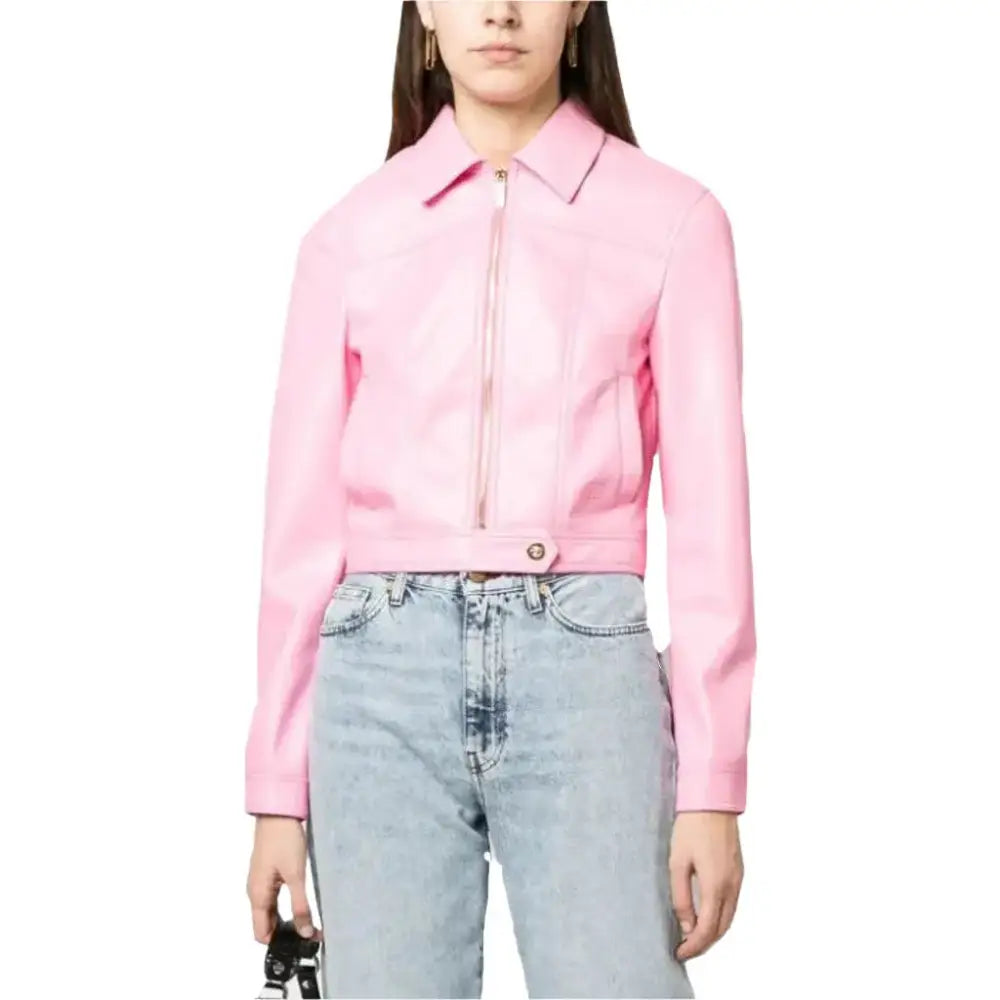 Women’s Baby Pink Barbie Summer Leather Jacket-0