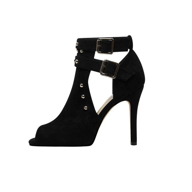 Bad Girl Black Buckle Strap Cutout Boots-1