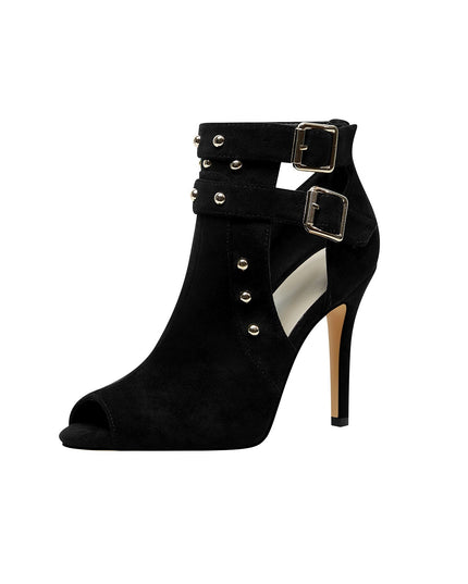 Bad Girl Black Buckle Strap Cutout Boots-2