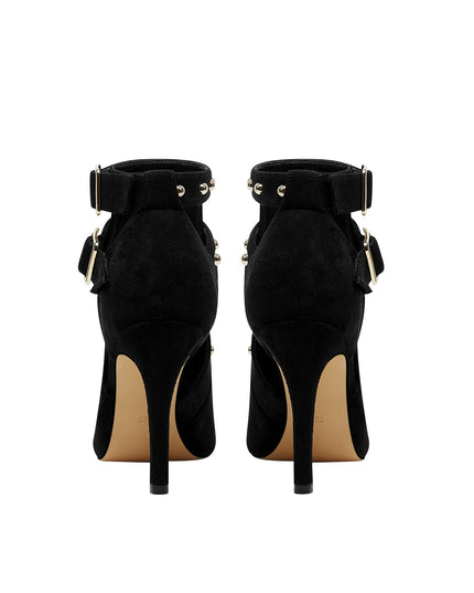 Bad Girl Black Buckle Strap Cutout Boots-4