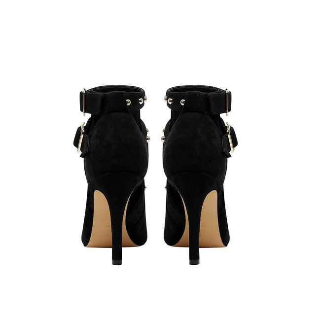 Bad Girl Black Buckle Strap Cutout Boots-4