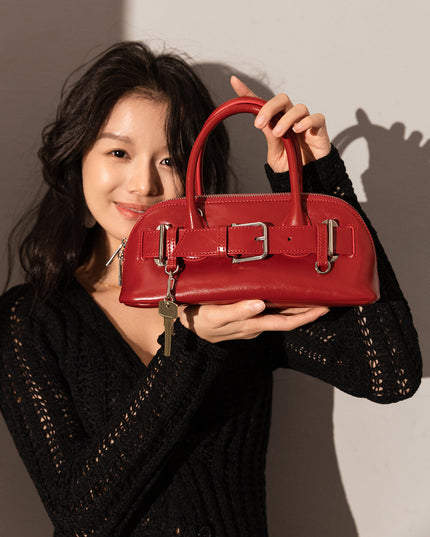 Baguette Belted Clasp Top Handle Bag-3