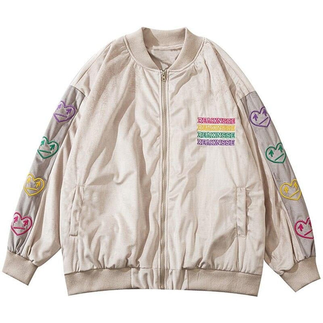 Baseball Jacket Men Colorful Heart Letter Embroidery Patchwork Bomber Coats Spring Fashion College Style Streetwear Men-0
