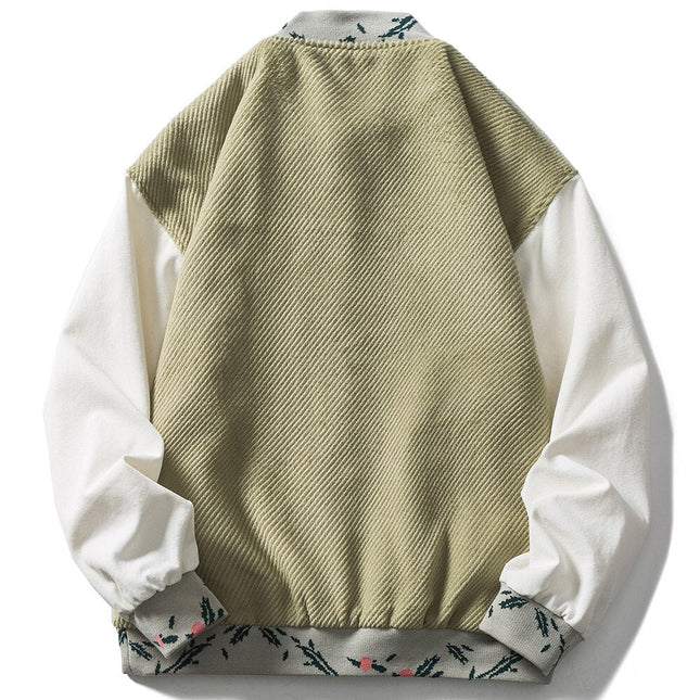 Baseball Jacket Men Flowers Letter Embroidery Color Block Patchwork Casual Harajuku High Street Bomber Coats Streetwear-1