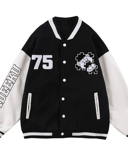 Baseball Jacket Men Furry Bear Patchwork Embroidery Letter Track Coats College Style Casual Outwears Couple Streetwear-2