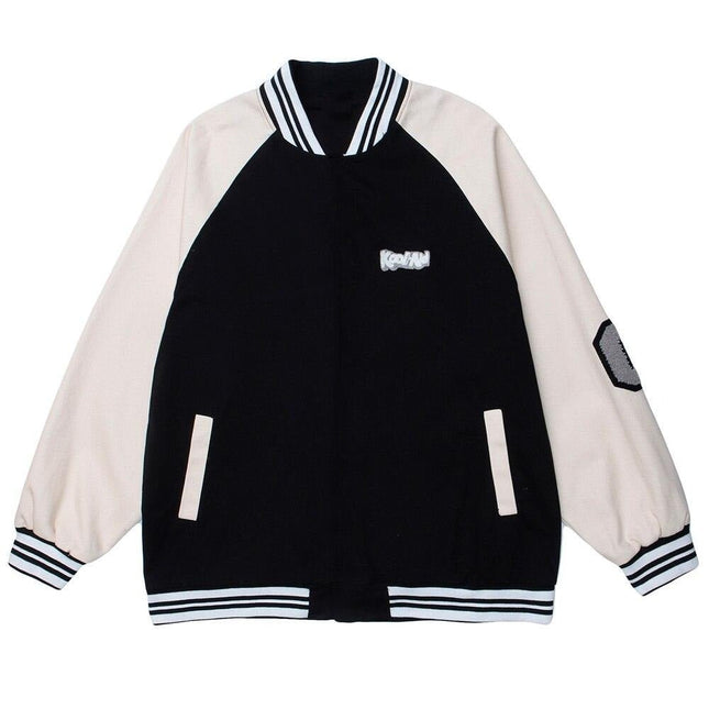 Baseball Jacket Men Patchwork Color Furry Letter Patch College Style Bomber Coats Vintage Harajuku All-match Streetwear-0
