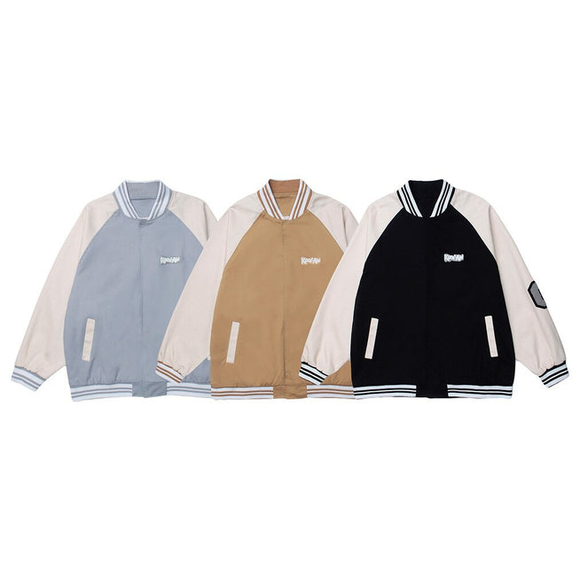 Baseball Jacket Men Patchwork Color Furry Letter Patch College Style Bomber Coats Vintage Harajuku All-match Streetwear-4