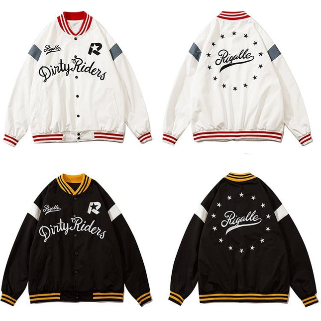 Baseball Jacket Men Star Letter Embroidery Patchwork Bomber Coats Autumn Retro Fashion High Street All-match Streetwear-4