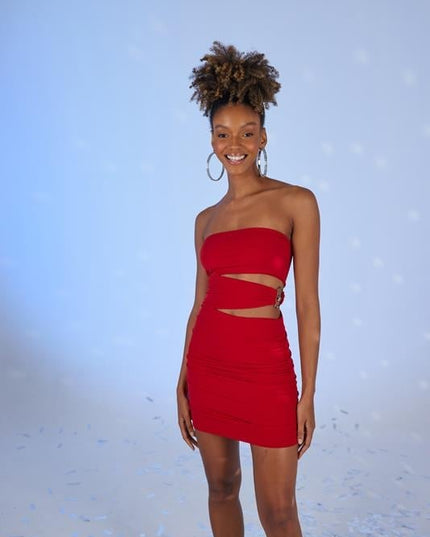 Bubble Red Pleated Mini Bodycon Dress-0