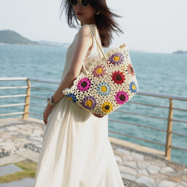 Beach Floral  Crochet Tote Bag-1