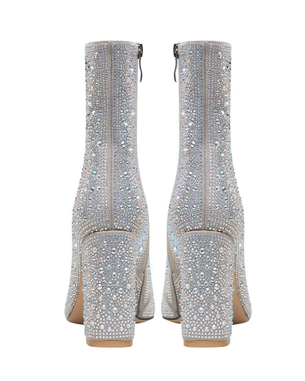 Bedazzled Silver White Mid Ankle Boots-3