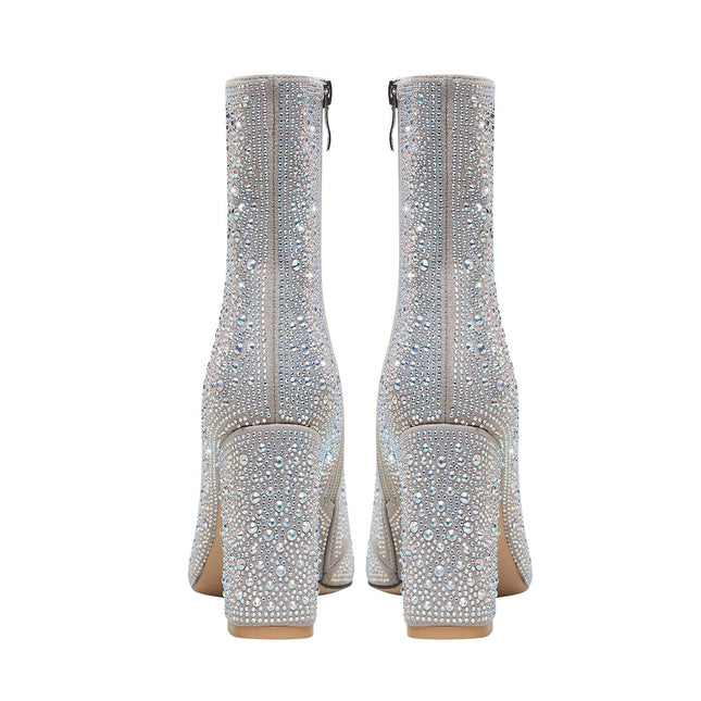 Bedazzled Silver White Mid Ankle Boots-3