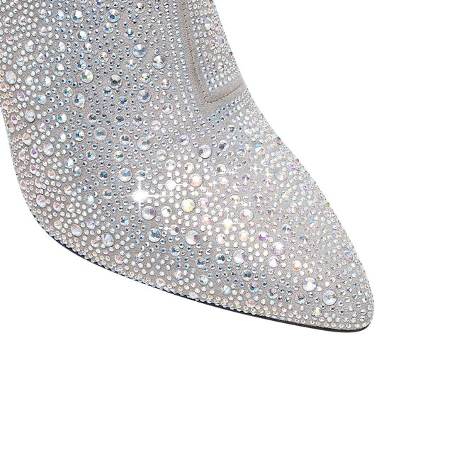 Bedazzled Silver White Mid Ankle Boots-4