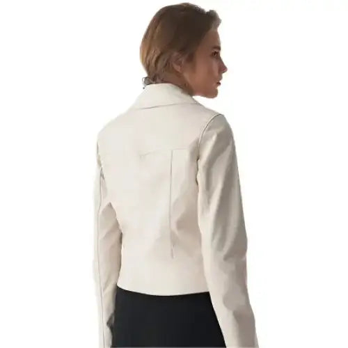 Women’s Beige Nappa Leather Biker Jacket-1