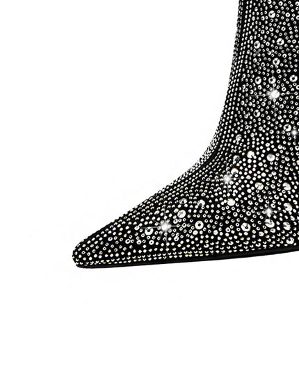 Black and Silver Embellished Knee High Boots-4