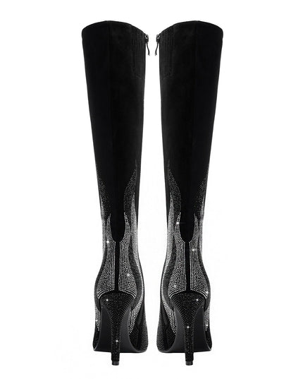 Black and Silver Flaming Hot Knee High Boots-4
