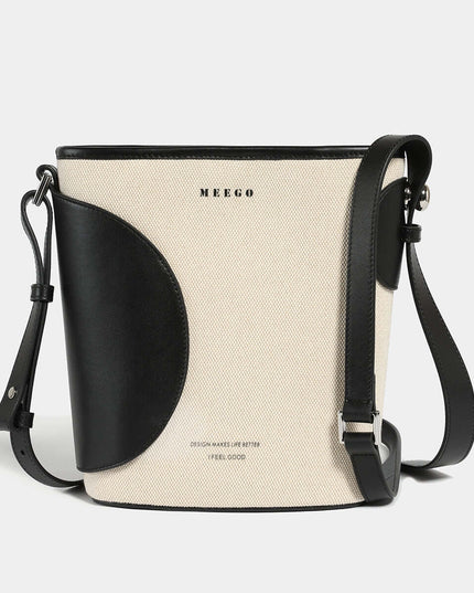 Black and White Colorblock Cross Body Bucket Bag-0