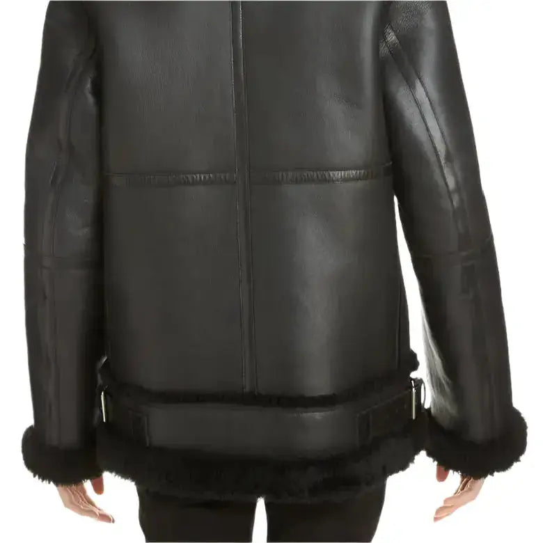Women’s Black Aviator Sherpa Leather Jacket-1