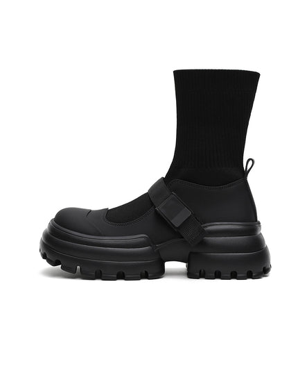 Black Buckle Platform Boots-0
