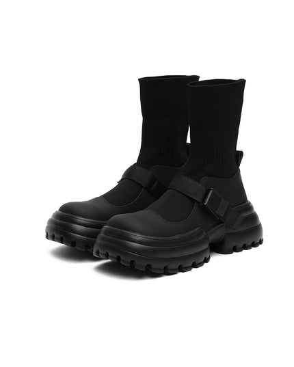 Black Buckle Platform Boots-2