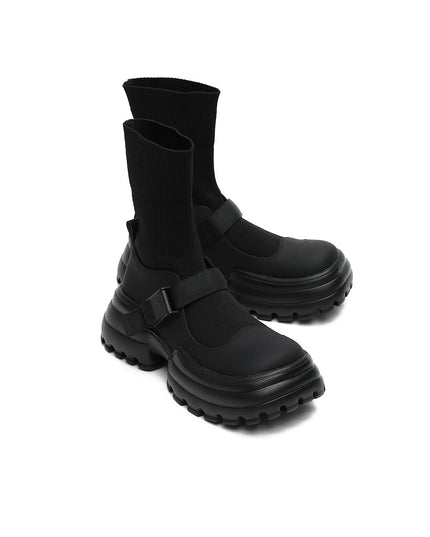Black Buckle Platform Boots-3