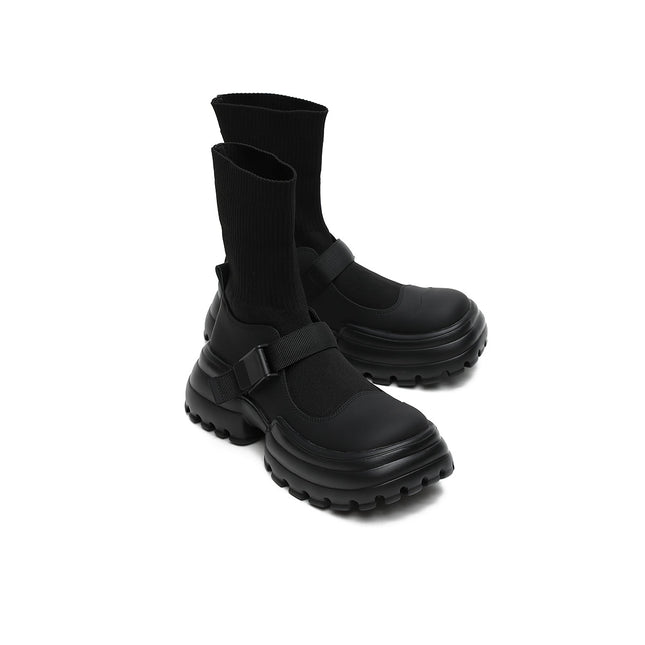 Black Buckle Platform Boots-3
