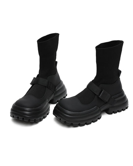 Black Buckle Platform Boots-4