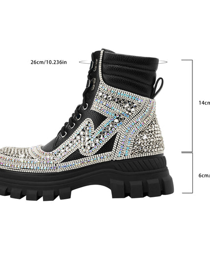 Black Crystal Embellished Walking Ankle Boots-4