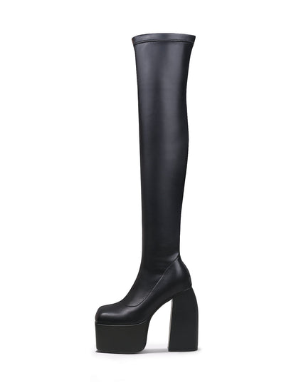 Black Cyberpunk Knee-High Boots-0