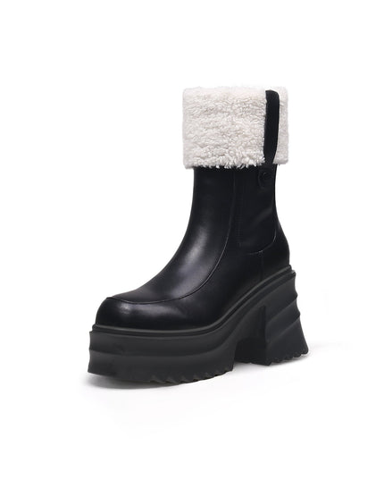 Black Fur-Lined Platform Leather Boots-1
