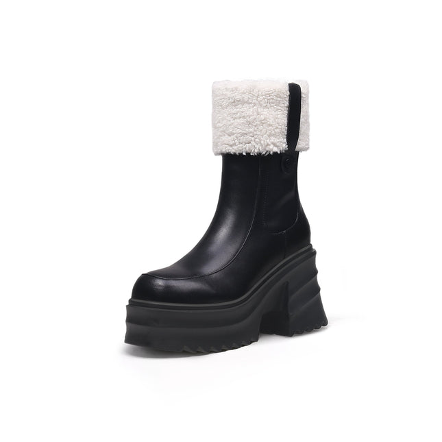 Black Fur-Lined Platform Leather Boots-1