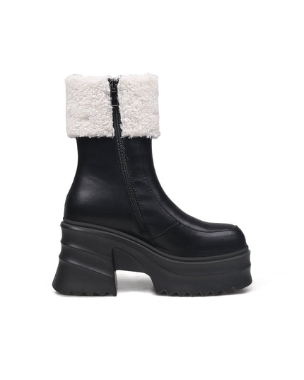 Black Fur-Lined Platform Leather Boots-2