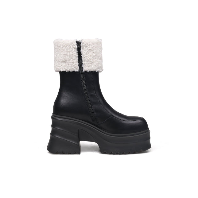Black Fur-Lined Platform Leather Boots-2
