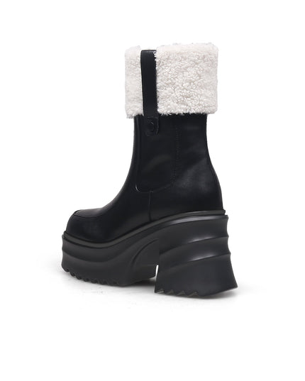 Black Fur-Lined Platform Leather Boots-3