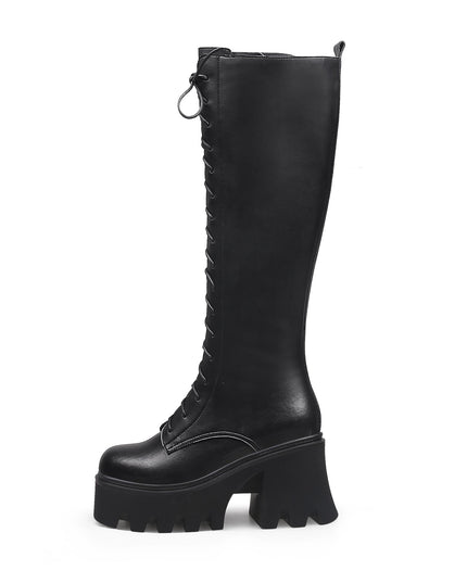 Black Lace-Up Knee-High Boots-0