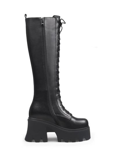 Black Lace-Up Knee-High Boots-2