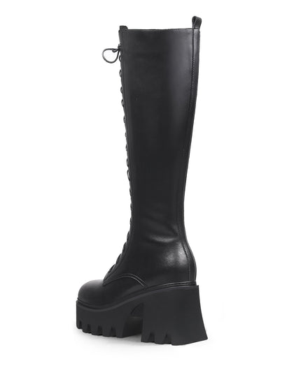 Black Lace-Up Knee-High Boots-3