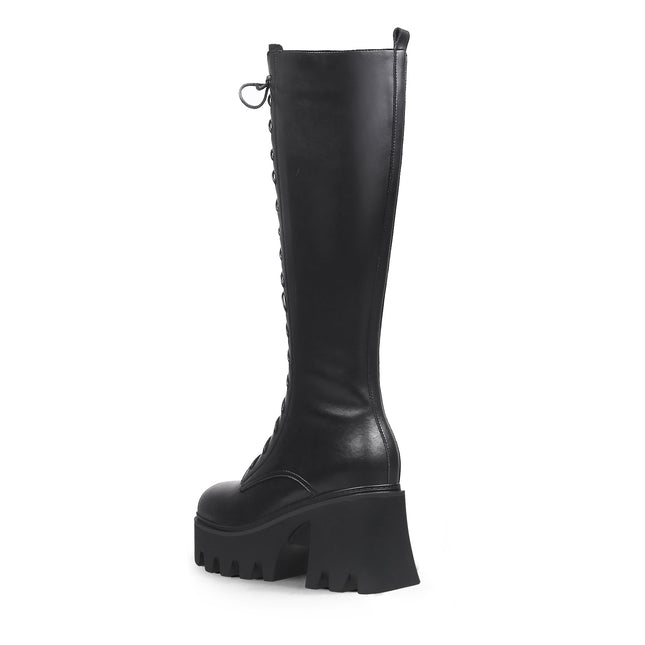 Black Lace-Up Knee-High Boots-3