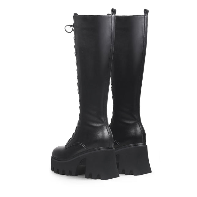 Black Lace-Up Knee-High Boots-4