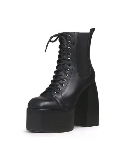 Black Lace-Up Thick Heel Platform Boots-1