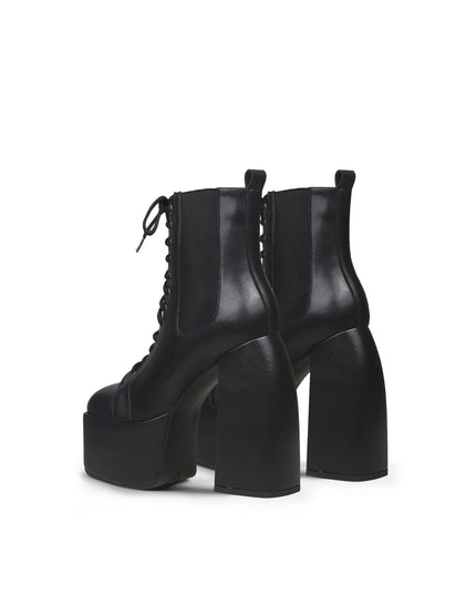 Black Lace-Up Thick Heel Platform Boots-3